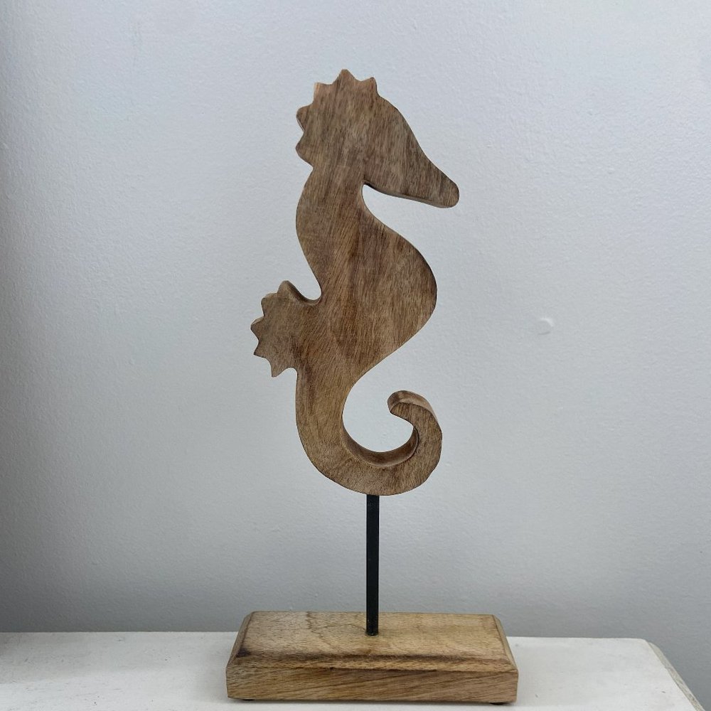 Wooden Seahorse on Stand - Home Decor